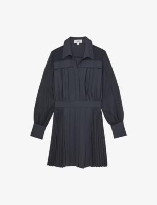 Giselle Sheer-Sleeve Pleated Woven Mini Dress by REISS