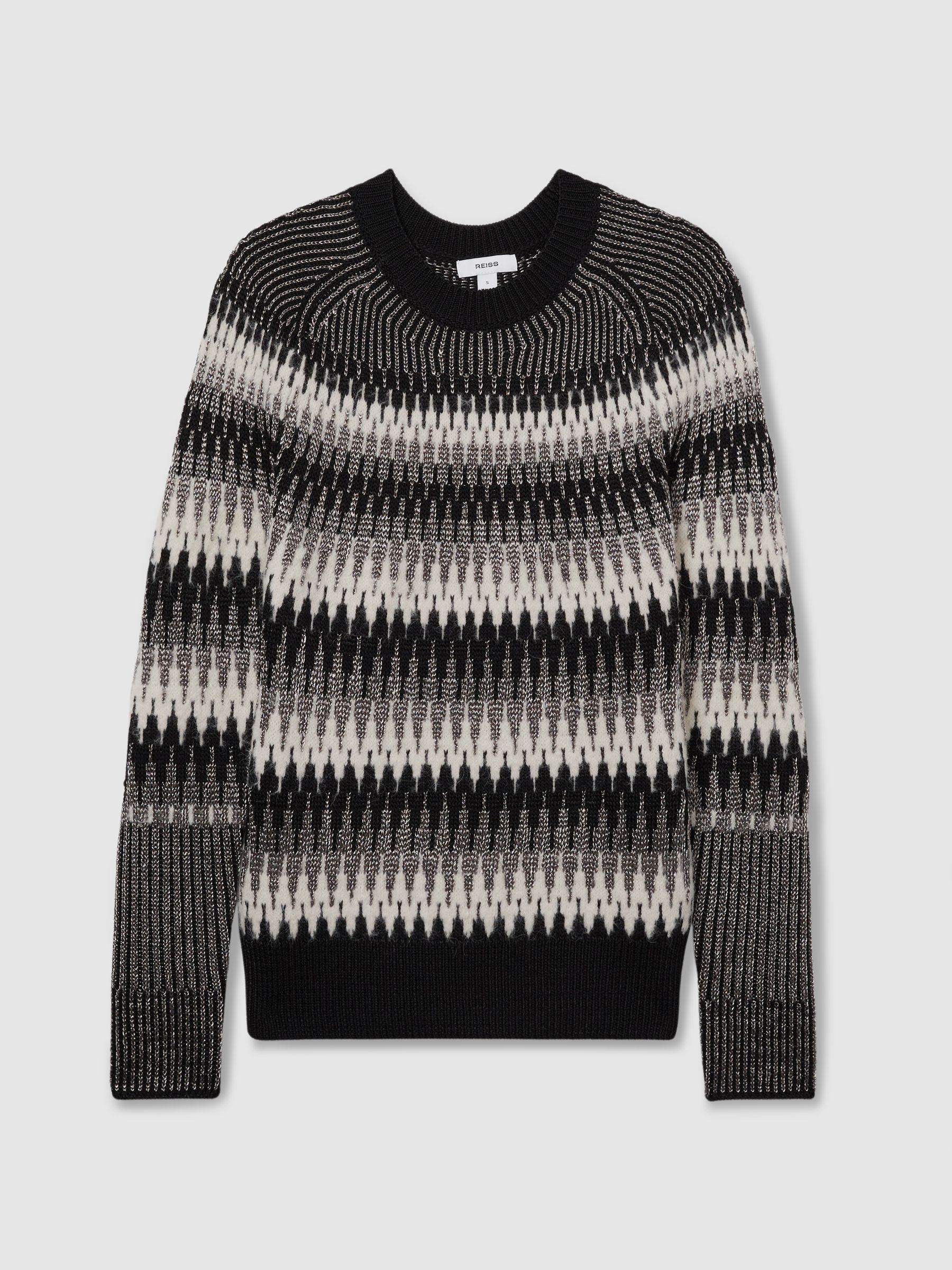 Glitter Fairisle Jumper in Black/White by REISS