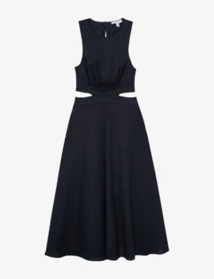 Hazel Cut-Out Linen and Cotton Midi Dress by REISS