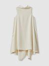 High-Neck Drape Back Mini Dress in Ivory by REISS