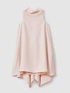 High-Neck Drape Back Mini Dress in Ivory by REISS