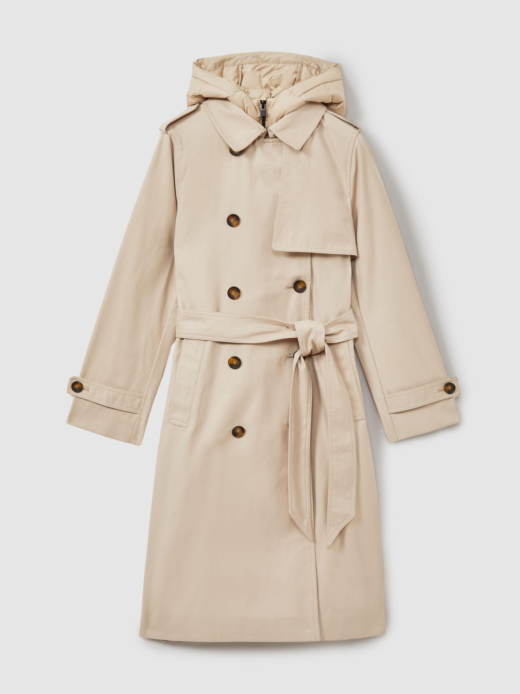 Hooded Insert Trench Coat in Stone by REISS