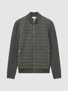 Hybrid Quilt and Interlock Zip Jacket in Sage by REISS