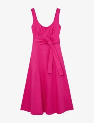 Irina Belted-Waist Stretch-Cotton Midi Dress by REISS