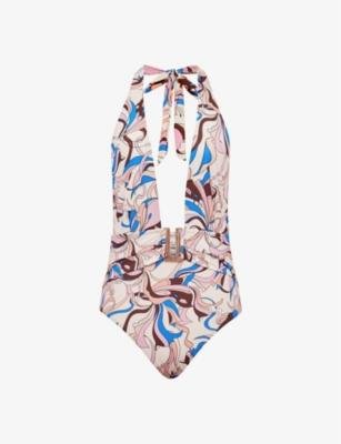 Isabel plunge-neck graphic-print swimsuit by REISS