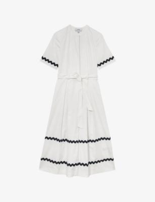 Isabelle Wave-Trim Stretch-Cotton Midi Dress by REISS