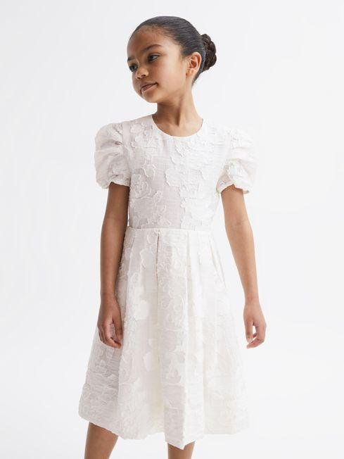 Ivory Amalie Junior Floral Print Textured Dress by REISS