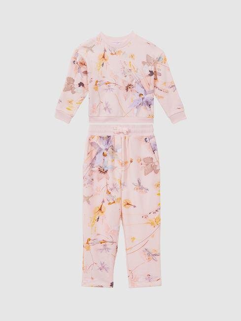 Ivory Emmi Junior Floral Print Joggers and Jumper Set by REISS