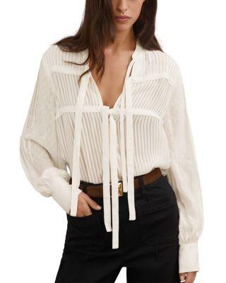 Josephine Shadow Stripe Tie Neck Blouse by REISS