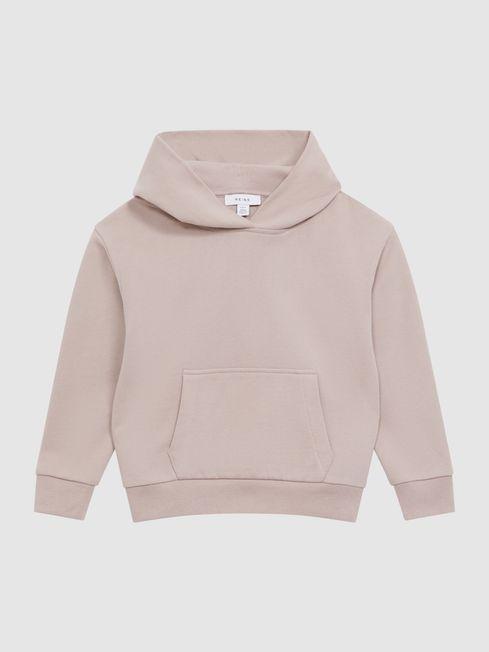 Junior Oversized Cotton Jersey Hoodie in Taupe by REISS
