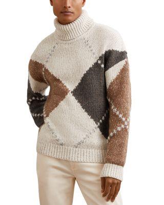Kennedy Relaxed Fit Roll Neck Argyle Sweater by REISS