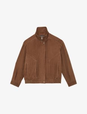 Kiara Funnel-Neck Suede Bomber Jacket by REISS