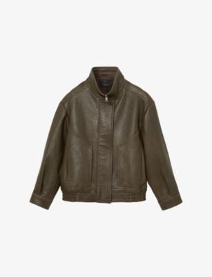 Kiara Oversized Leather Bomber Jacket by REISS