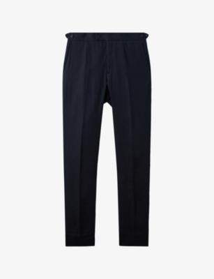 Kin slim-leg pressed-crease linen trousers by REISS