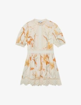 Lacey Floral-Print Woven Mini Dress by REISS