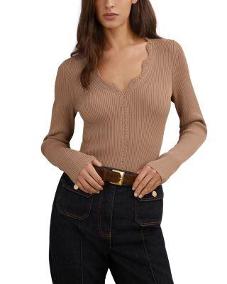 Lara Crochet Stitch V Neck Sweater by REISS