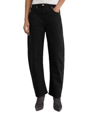 Levitt High Rise Cropped Barrel Jeans in Black by REISS