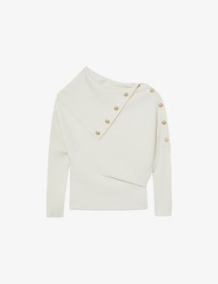 Lexi Shawl-Collar Button-Embellished Stretch-Knit Jumper by REISS