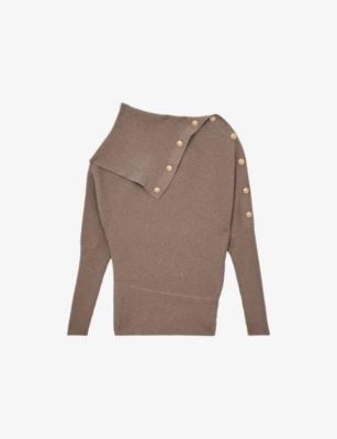 Lexi Shawl-Collar Button-Embellished Stretch-Knit Jumper by REISS