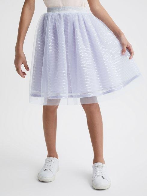 Lilac Charlotta Junior Sequin Midi Skirt by REISS
