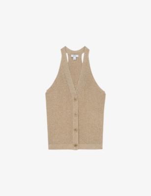 Liliana Metallic Rib-Knit Waistcoat by REISS