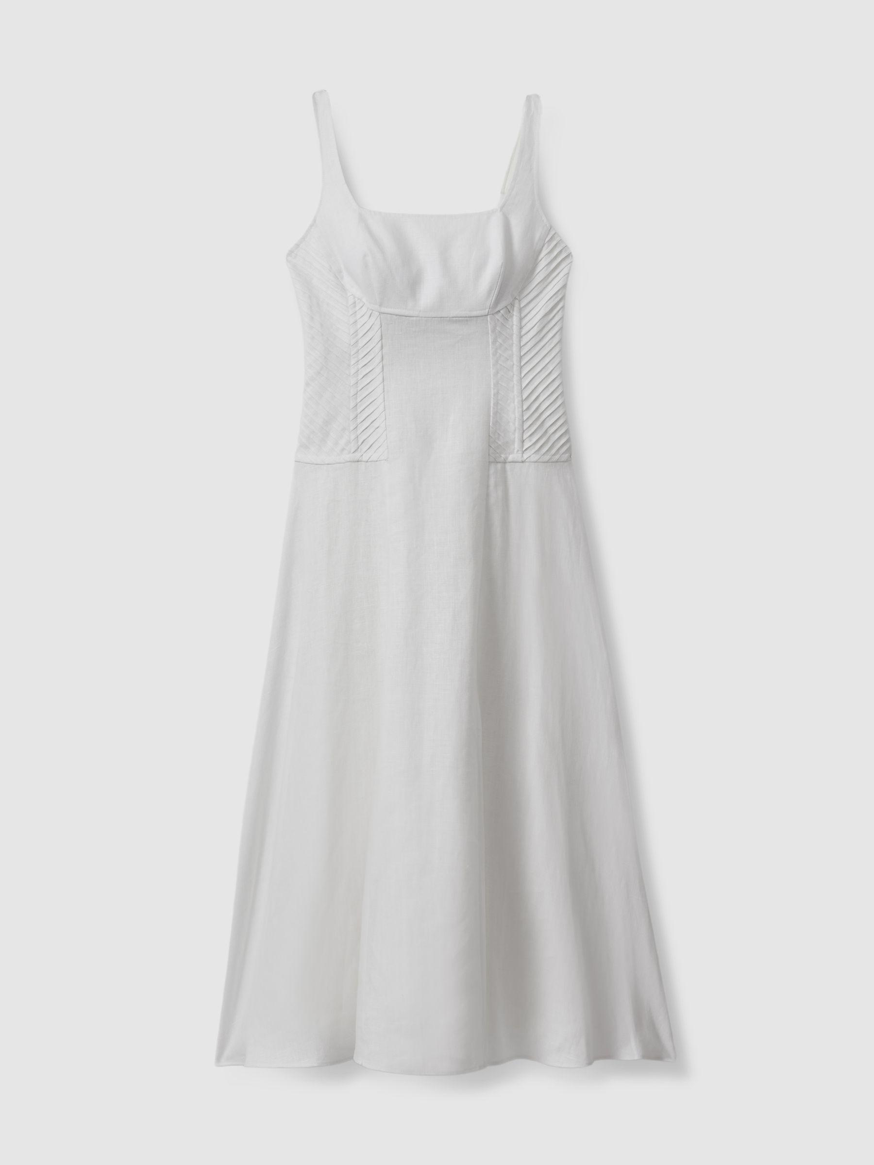 Linen Corset Midi Dress in Ivory by REISS