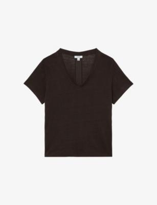 Lola V-Neck Linen T-Shirt by REISS