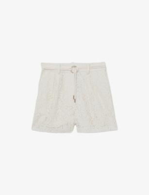 Lori Belted-Waist Lace Shorts by REISS