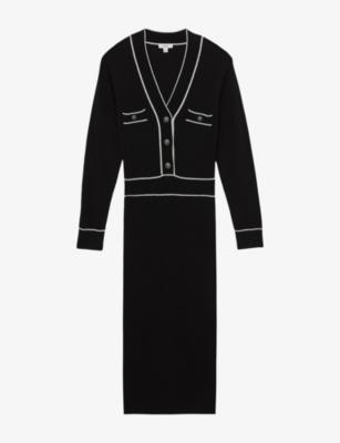 Lorrie Contrast-Trim Wool And Cashmere-Blend Midi Dress by REISS