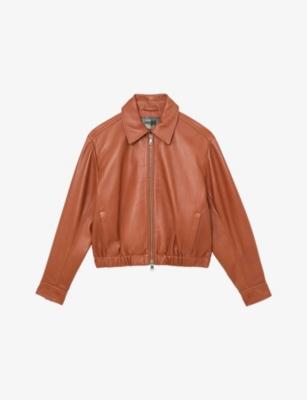 Lottie Cropped Leather Bomber Jacket by REISS