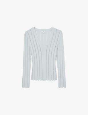 Loui Open-Stitch V-Neck Knitted Jumper by REISS