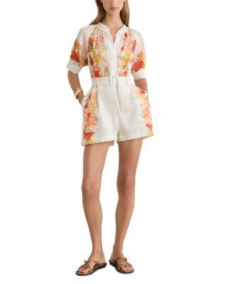 Lucia Shirred Detail Print Playsuit by REISS