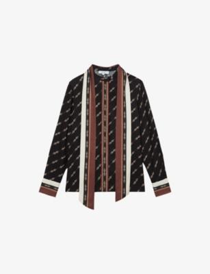 Lydia Tie-Neck Chain-Print Woven Shirt by REISS