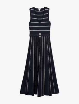 Mallory V-Neck Striped Stretch-Knit Midi Dress by REISS
