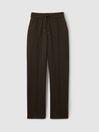 Marled Cotton Blend Drawstring Tapered Trousers in Chocolate by REISS