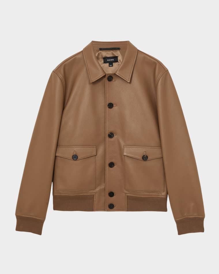 Men's Harrington Tumbled Leather Jacket by REISS Men's Harrington Tumbled Leather Jacket by REISS