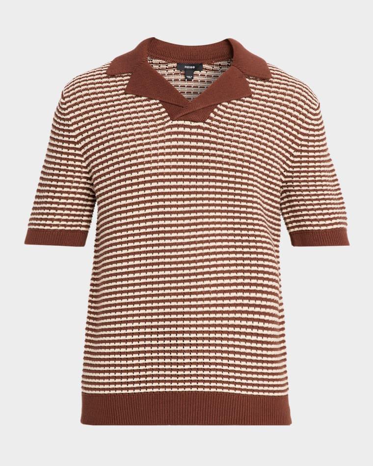 Men's Icarus Cotton Textured Knit Stripe Polo Shirt by REISS