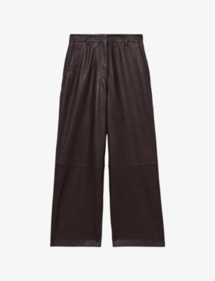 Mercey Wide-Leg High-Rise Leather Trousers by REISS Mercey Wide-Leg High-Rise Leather Trousers by REISS
