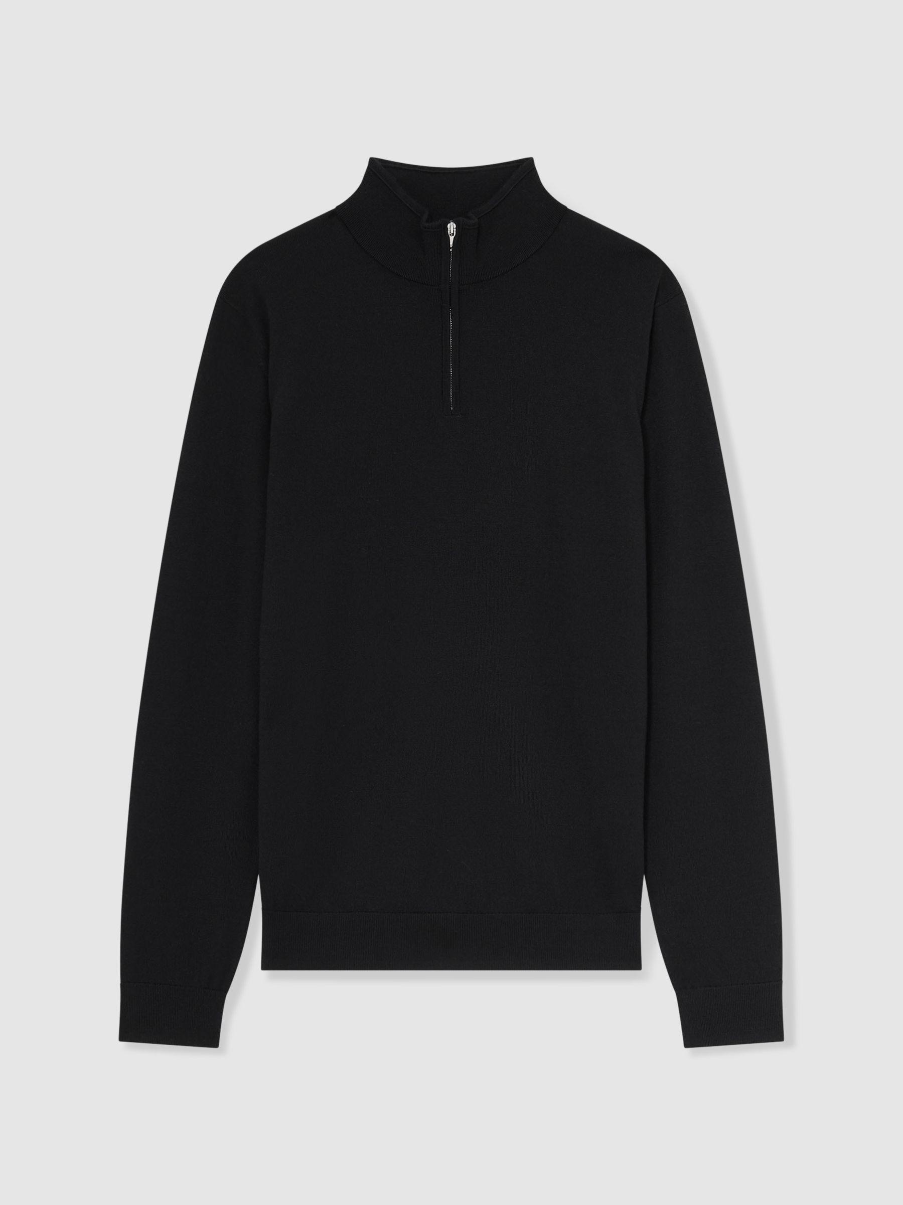 Merino Wool Half-Zip Funnel Neck Jumper in Black by REISS