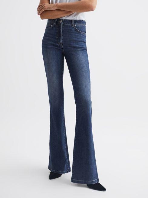 Mid Blue Beau High Rise Skinny Flared Jeans by REISS