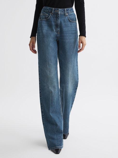 Mid Blue Hallow High Rise Straight Leg Jeans by REISS