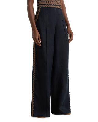 Mila Linen Wave Trim Pants by REISS