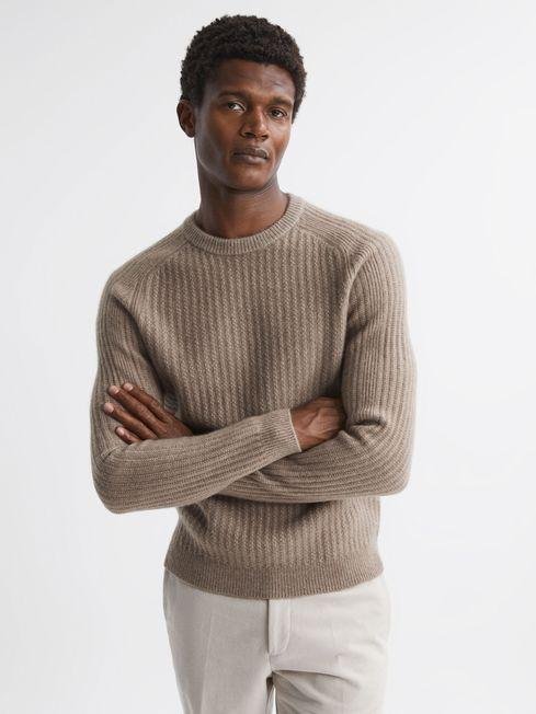 Mouse Melange Millerson Wool-Cotton Textured Crew Neck Jumper by REISS