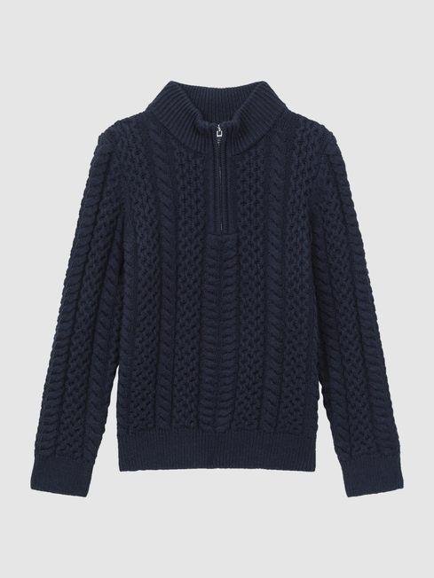 Navy Bantham Senior Slim Fit Knitted Half-Zip Jumper by REISS