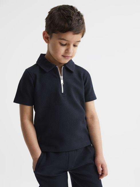 Navy Creed Junior Textured Half-Zip Polo Shirt by REISS