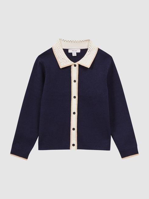 Navy Helena Senior Embellished Knitted Cardigan by REISS