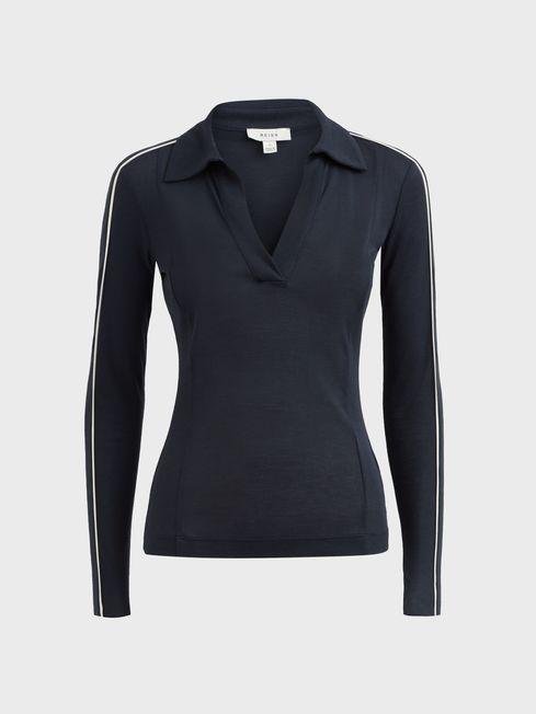 Navy/Ivory Allie Knitted Open Collar Top by REISS