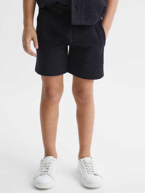 Navy Robin Junior Slim Fit Textured Drawstring Shorts by REISS
