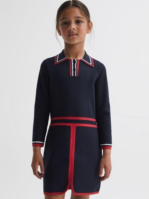 Navy Ruby Junior Knitted Polo Dress by REISS