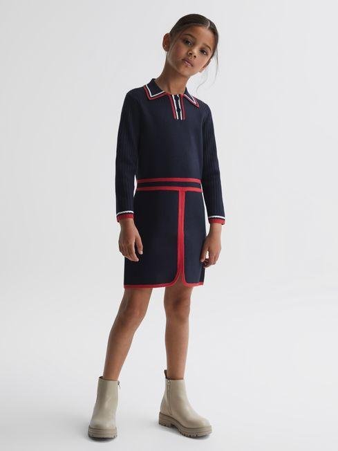 Navy Ruby Senior Knitted Polo Dress by REISS